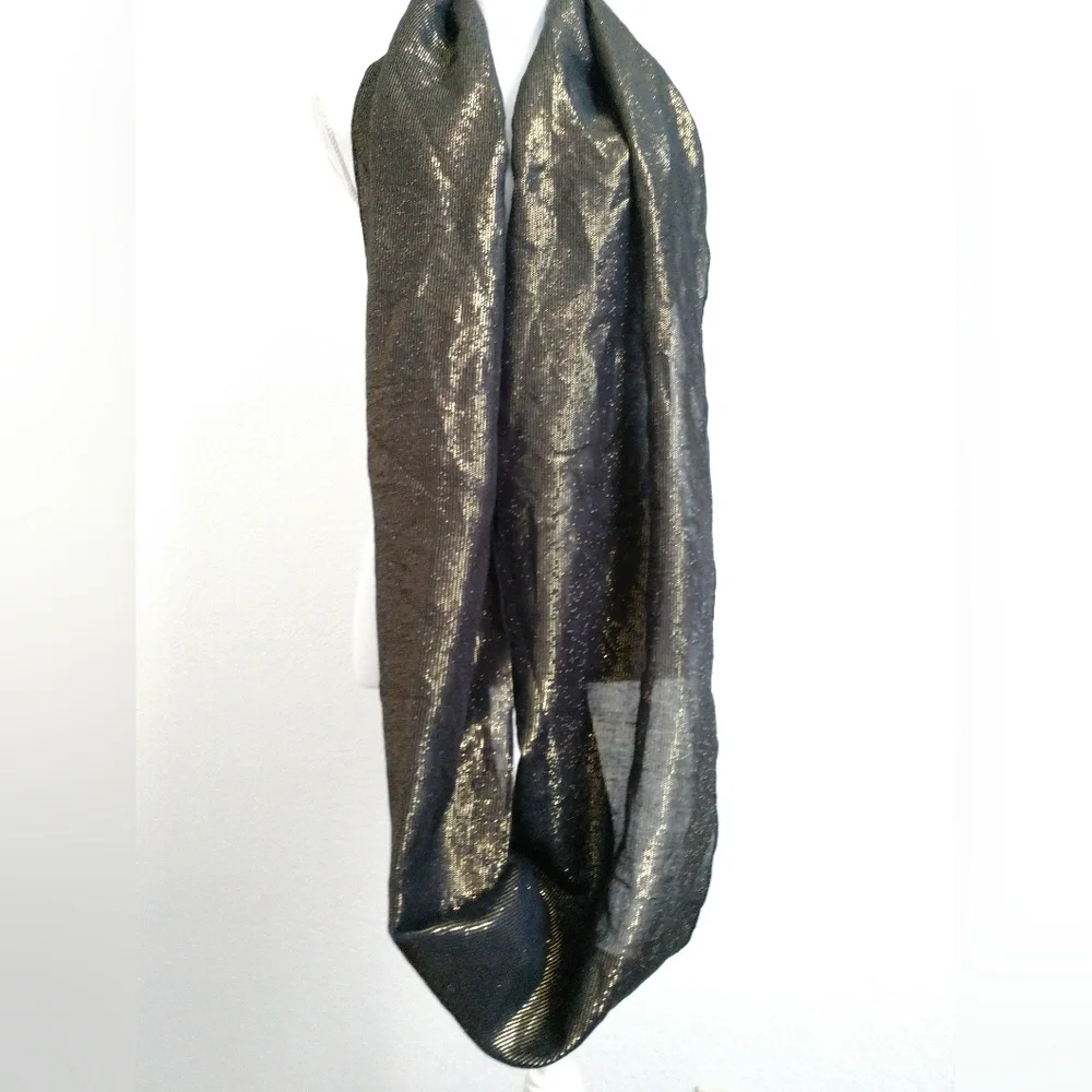 Fashion Infinity Scarf Black with Gold Lame Metallic Shimmer by Berytos